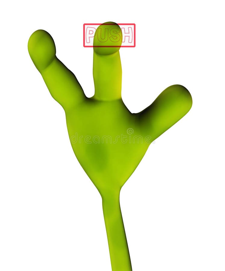 An image of an alien hand that is pushing a word in a button. An image of an alien hand that is pushing a word in a button.