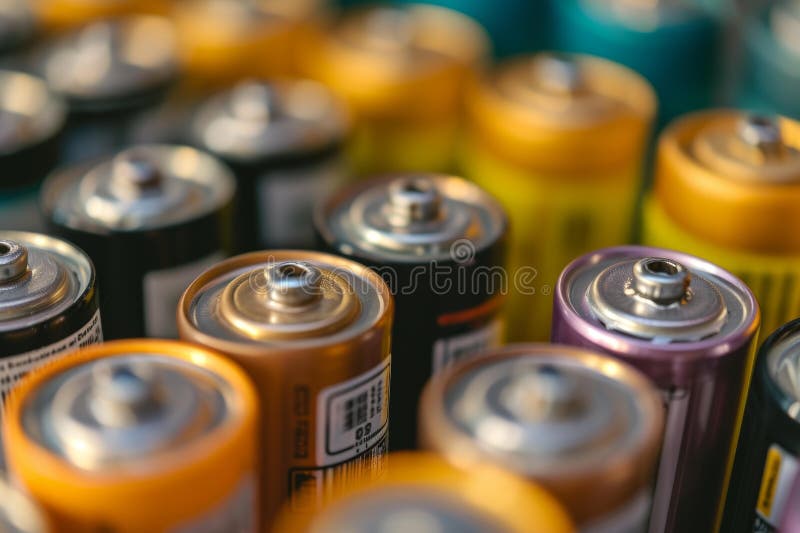 Focused Closeup shot of multiple batteries cells. Storage of alkaline battery with positive ends. Generate ai AI generated. Focused Closeup shot of multiple batteries cells. Storage of alkaline battery with positive ends. Generate ai AI generated