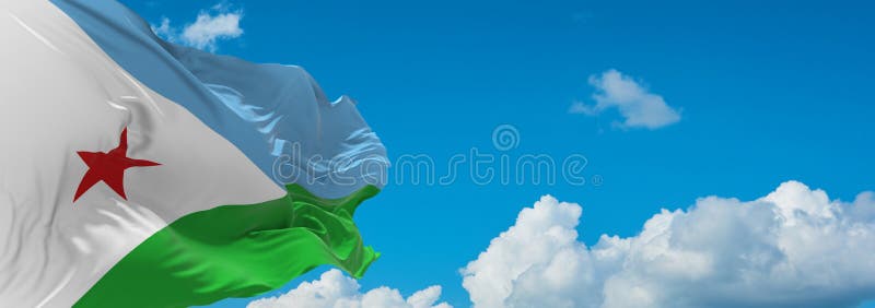 多云天空背景中的软垫吉布提人旗 皇族释放例证