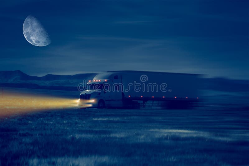 Night Truck Drive in Desert Area. Trucking Concept Illustration. Night Truck Drive in Desert Area. Trucking Concept Illustration.