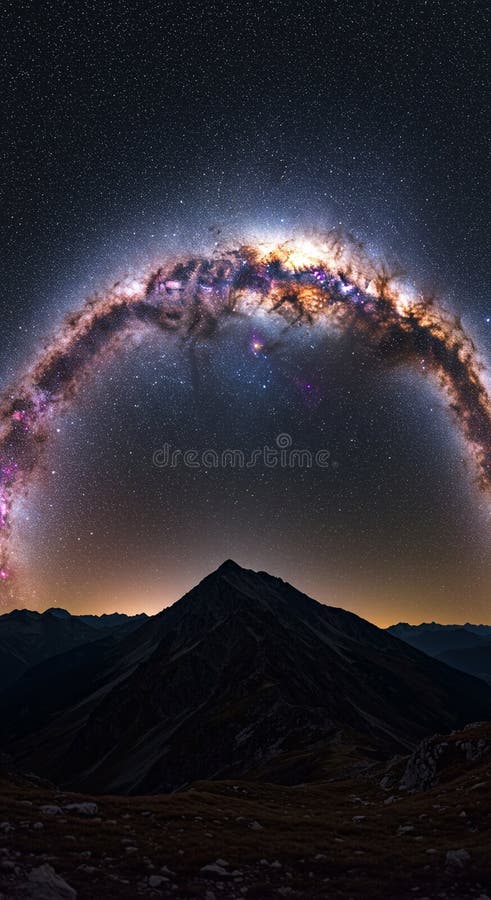 夜景秀丽，在银河的映衬下，有一座山的轮廓 皇族释放例证