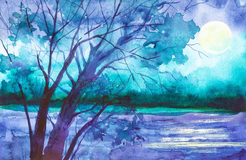 油彩画　湖畔 Acrylic Painting Tutorial | 丙烯风景画-湖畔夕阳西下丙烯风景, 落日