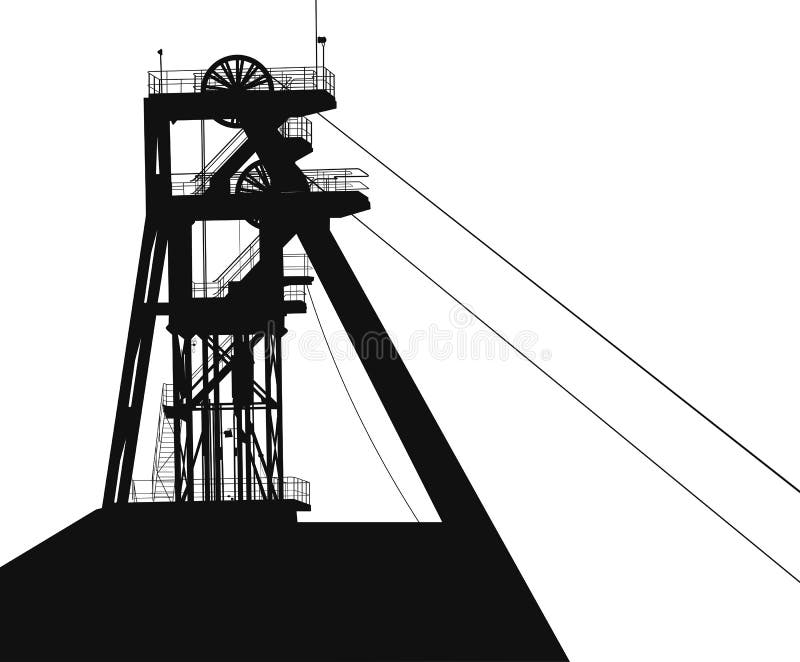 Large vector silhouette. A special elevator for raising mineral resources. Large vector silhouette. A special elevator for raising mineral resources