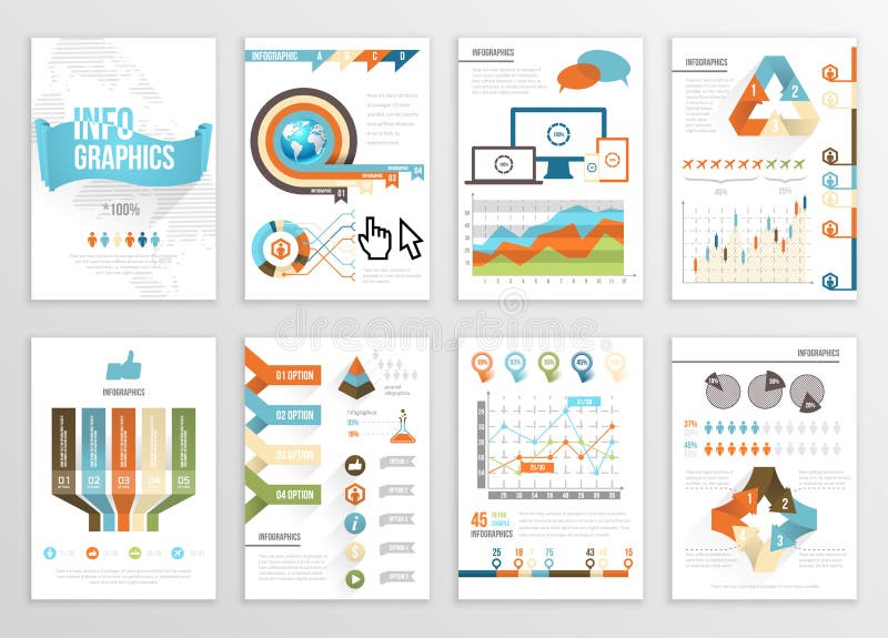 大套Infographics元素企业例证,飞行物,介绍 现代信息图表和社会媒介营销 皇族释放例证