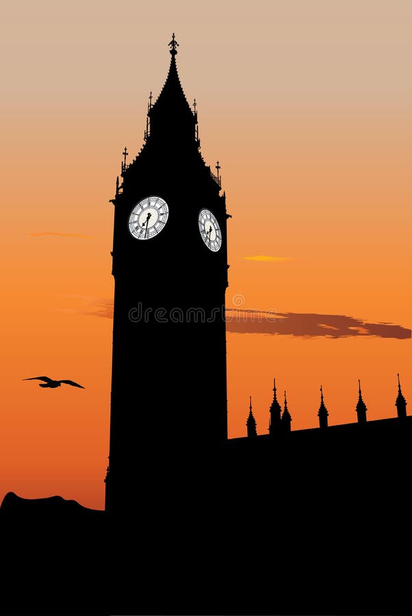 Vector silhoute of Big Ben at sunset, one of the most popular landmark in London. Vector silhoute of Big Ben at sunset, one of the most popular landmark in London