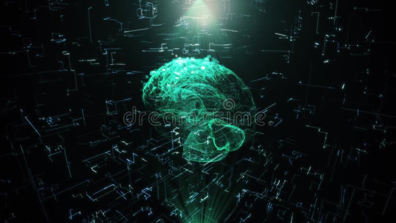 大脑的旋转全息图 具有移动线、点和三角形的抽象几何背景 科学解剖学 向量例证 大脑的旋转全息图 具有移动线、点和三角形的抽象几何背景 科学解剖学 向量例证