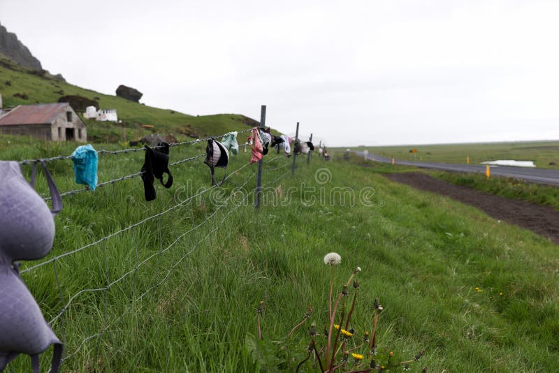 The Bra fence on the main road near waterfall Skogafoss. Iceland. The Bra fence on the main road near waterfall Skogafoss. Iceland