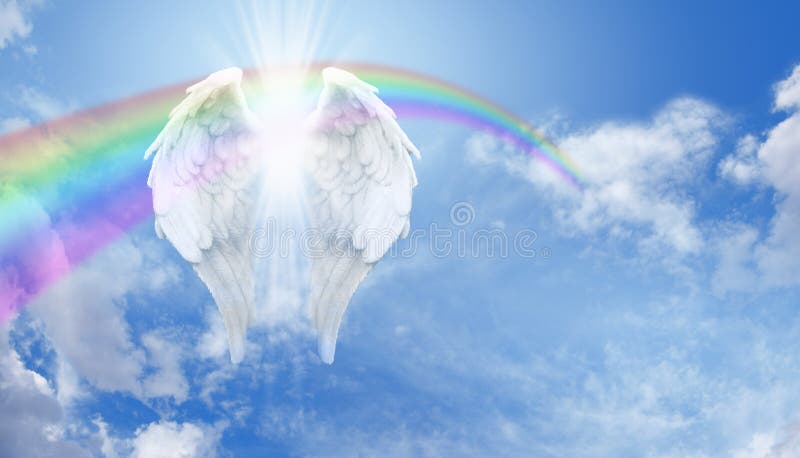 天使翼和彩虹在蓝天