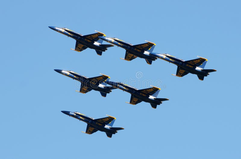 Houston, Texas - November 1, 2009: US Navy's Blue Angels aerobatic team performs aerial demonstrations at the annual Wings Over Houston airshow. Houston, Texas - November 1, 2009: US Navy's Blue Angels aerobatic team performs aerial demonstrations at the annual Wings Over Houston airshow