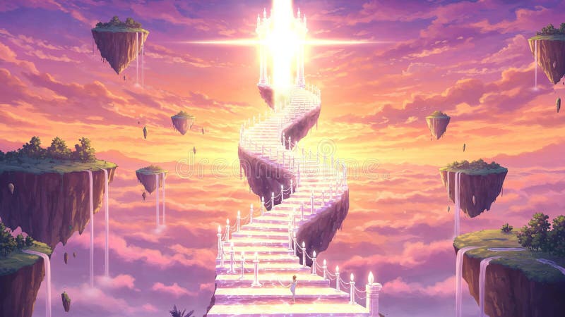 天游动画展示人上楼入光门 库存例证