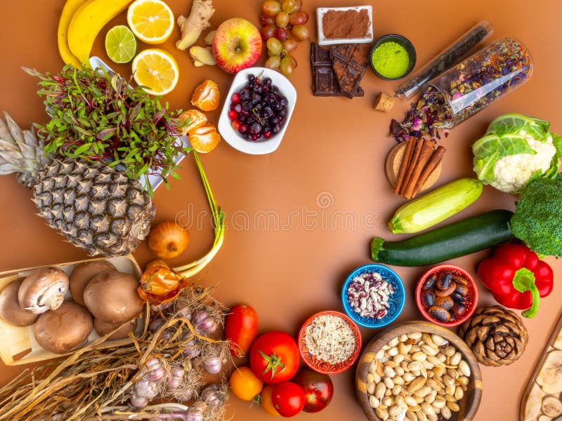 天然维生素促进免疫增强健康超级食品选择背景、健康饮食和免疫系统