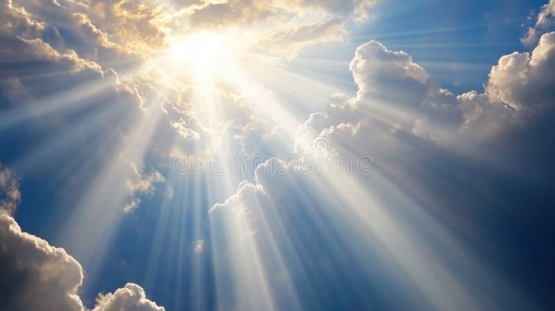 天空中的美丽光线. 天光象征神存真灵神照神爱与 库存图片