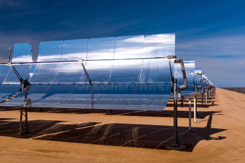 Rows of solar powered heat generators in the desert. Rows of solar powered heat generators in the desert