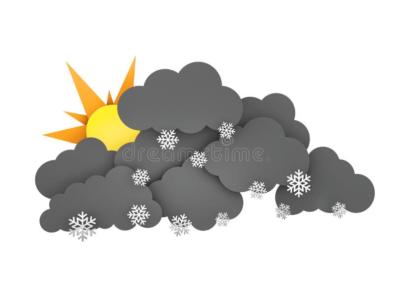 太阳和Rainclouds与雪花在白色背景 3d例证 向量例证 太阳和Rainclouds与雪花在白色背景 3d例证 向量例证