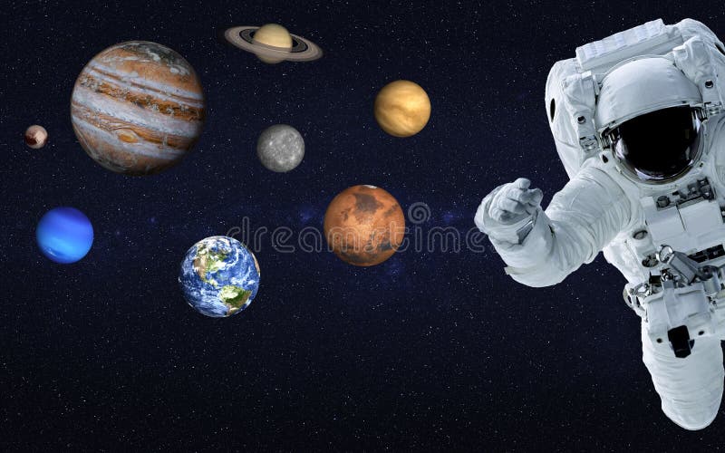 太空太阳系附近的宇航员 库存照片