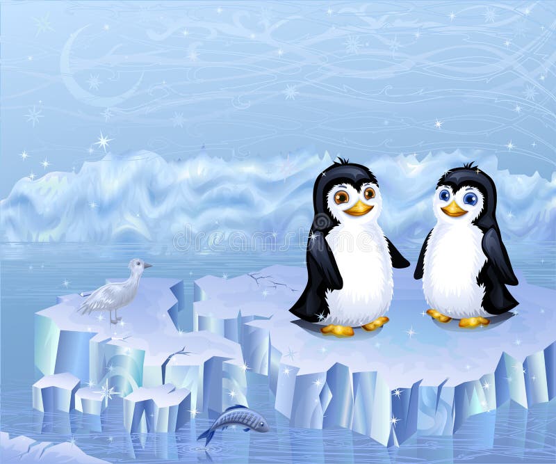 A couple of penguins sitting on an ice floe. A couple of penguins sitting on an ice floe