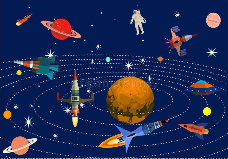 套空间和宇宙对象、星系和行星 图库摄影
