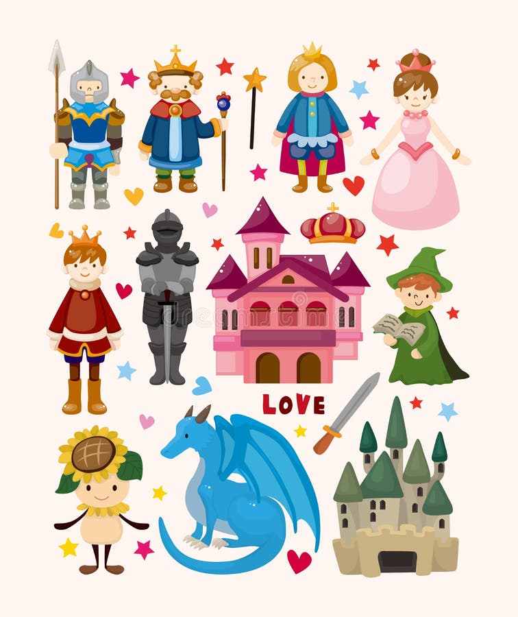 Set of fairy tale element icons, cartoon vector illustration. Set of fairy tale element icons, cartoon vector illustration