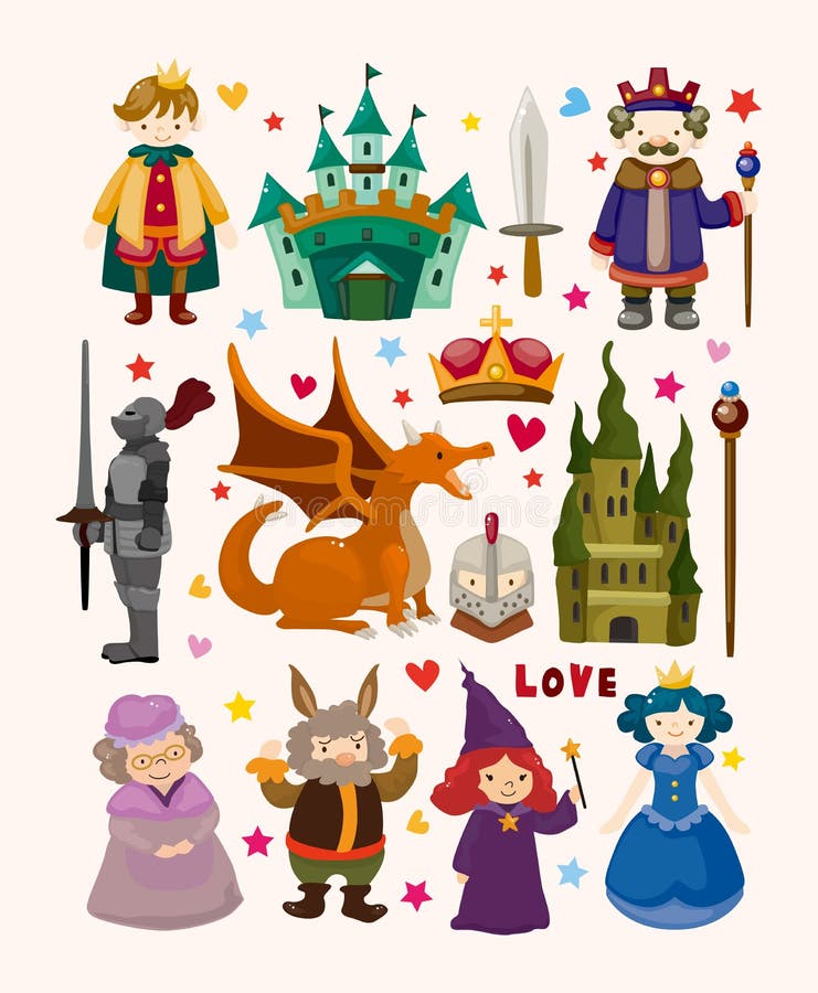 Set of fairy tale element icons,cartoon vector illustration. Set of fairy tale element icons,cartoon vector illustration