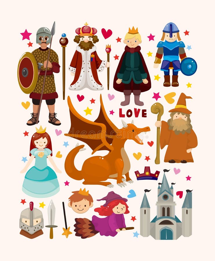 Set of fairy tale element icons, cartoon vector illustration. Set of fairy tale element icons, cartoon vector illustration