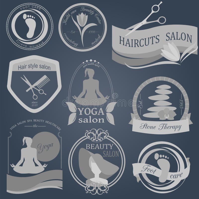 Set of vintage hairstyle, body care and cosmetology logos. Vector logo templates and badges. Set of vintage hairstyle, body care and cosmetology logos. Vector logo templates and badges