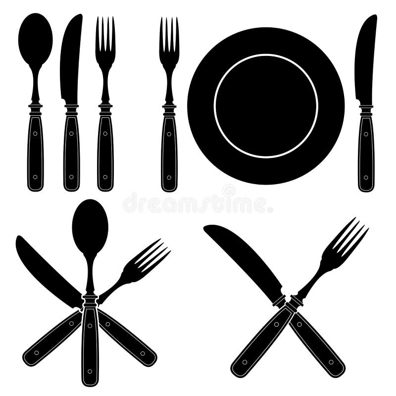 Set of Vintage Styled Cutlery Silhouettes designs. Set of Vintage Styled Cutlery Silhouettes designs