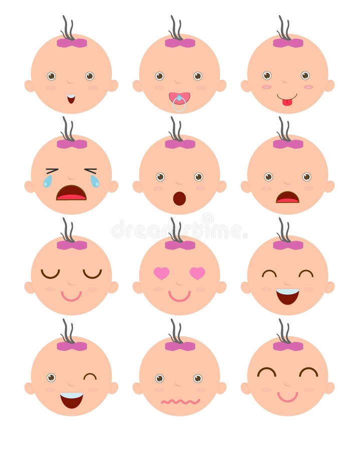 套逗人喜爱的婴孩意思号,可爱的婴孩情感平的现代样式,动画片女婴面孔,传染媒介例证 库存例证 套逗人喜爱的婴孩意思号,可爱的婴孩情感平的现代样式,动画片女婴面孔,传染媒介例证 库存例证