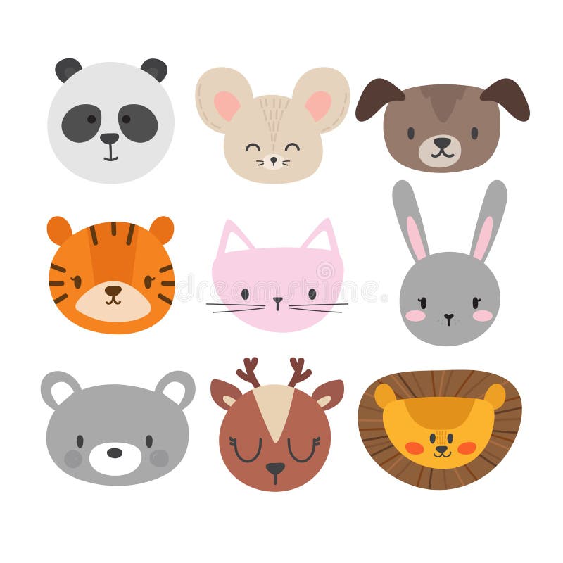 套逗人喜爱的手拉的微笑的动物 猫、兔宝宝、熊猫、狮子、老虎、狗、鹿、老鼠和熊 动画片动物园 库存例证 套逗人喜爱的手拉的微笑的动物 猫、兔宝宝、熊猫、狮子、老虎、狗、鹿、老鼠和熊 动画片动物园 库存例证