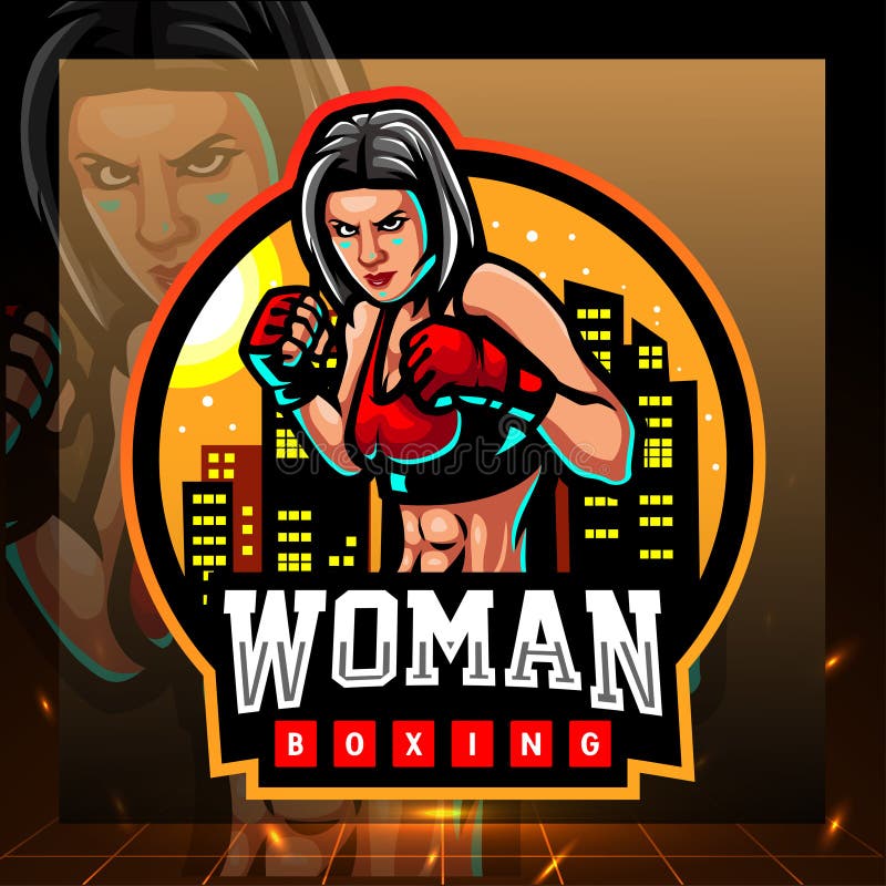 女子拳击吉祥物. esport徽标设计 皇族释放例证