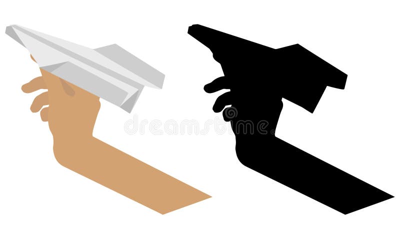 女性手握纸飞机和剪影. 矢量图插图 向量例证