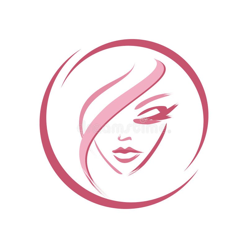 Female face - silhouette, vector graphics. the idea is beauty and style. logo on a white background for cosmetology. facial features of a young girl - a look down, an elegant lock of hair. technique - painted with a brush and hand. front view. square illustration. Female face - silhouette, vector graphics. the idea is beauty and style. logo on a white background for cosmetology. facial features of a young girl - a look down, an elegant lock of hair. technique - painted with a brush and hand. front view. square illustration