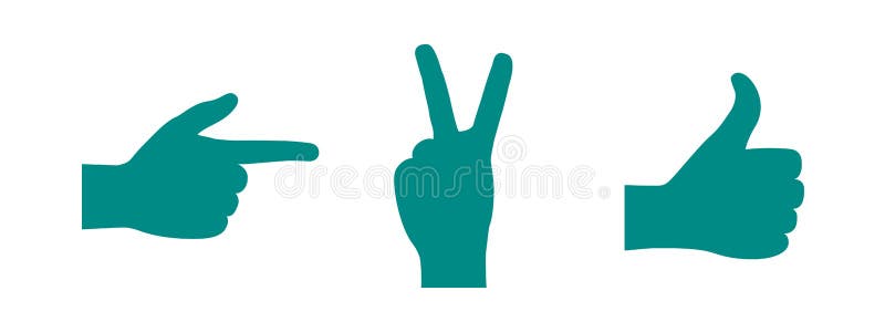 Silhouettes of Hand Pointing, Victory Signal, OK Signal. Silhouettes of Hand Pointing, Victory Signal, OK Signal