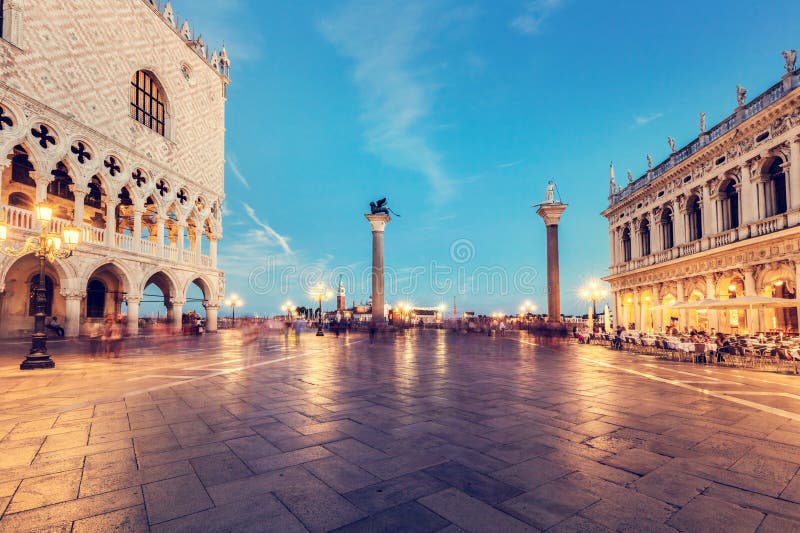 Piazza San Marco and Palazzo Ducale or Doge&#x27;s Palace in Venice, Italy at night. Piazza San Marco and Palazzo Ducale or Doge&#x27;s Palace in Venice, Italy at night