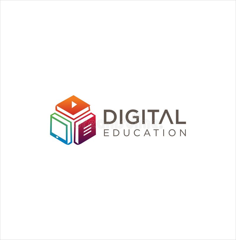 媒体教育徽标 数字学校图书网上教育标志与毕业帽 电子书或电子阅读器软图标 网络教育 皇族释放例证