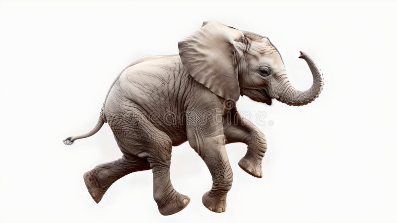 Digital illustration of a playful young elephant captured mid-stride against a clear background. AI. Digital illustration of a playful young elephant captured mid-stride against a clear background. AI