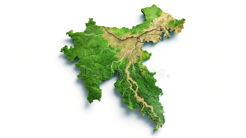 孟加拉国综合地图详细地区河流和政治边界. 用这张地图探索孟加拉国错综复杂的地理. 勾勒出巴德马梅格纳河和布拉马普特拉河交汇形成的辽阔的河三角洲系统. 该地图清晰地勾勒了孟加拉国与印度和缅甸等邻国的政治边界,突出了南亚的国家位置及其海岸线