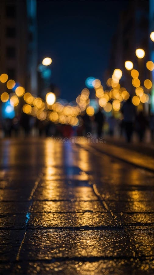 宁静的夜街灯箱背景上灯火通明的装饰灯 皇族释放例证