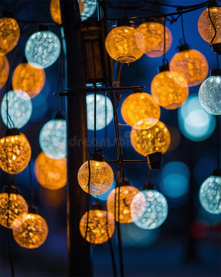 宁静的夜街灯箱背景上灯火通明的装饰灯 向量例证