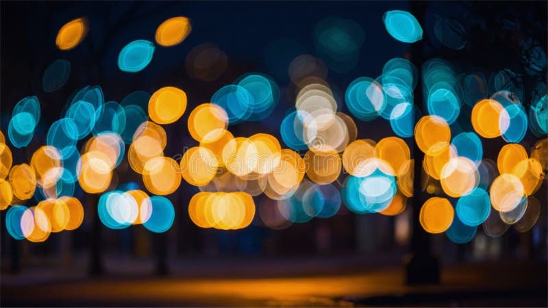 宁静的夜街灯箱背景上灯火通明的装饰灯 库存例证