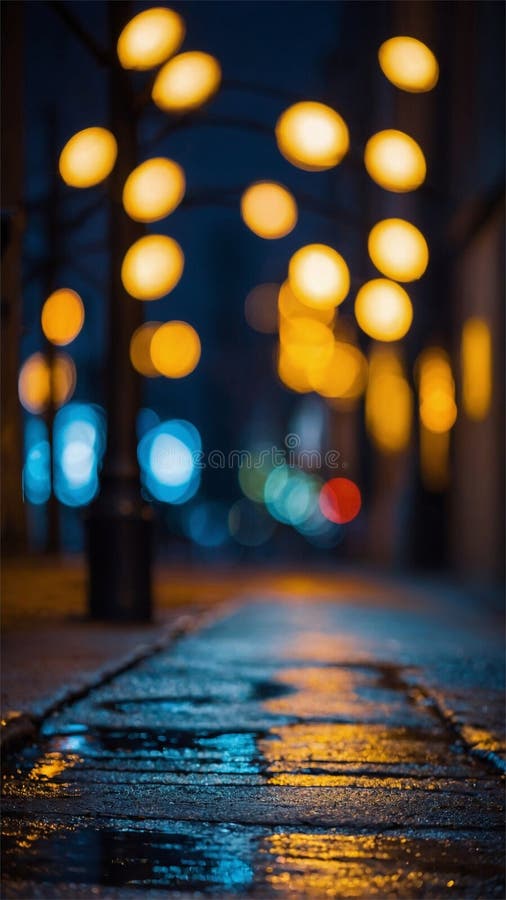 宁静的夜街灯箱背景上灯火通明的装饰灯 皇族释放例证