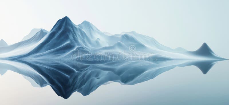 宁静的山景在平静的水中映射，淡淡的蓝色色调柔和的质地简约的美学复制品 免版税库存图片