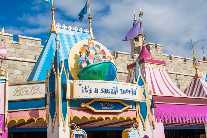 Orlando, Florida: December 2, 2017: `It`s a small world` ride at the Magic Kingdom, Walt Disney World. In 2016, the park received 20 million visitors. Orlando, Florida: December 2, 2017: `It`s a small world` ride at the Magic Kingdom, Walt Disney World. In 2016, the park received 20 million visitors.