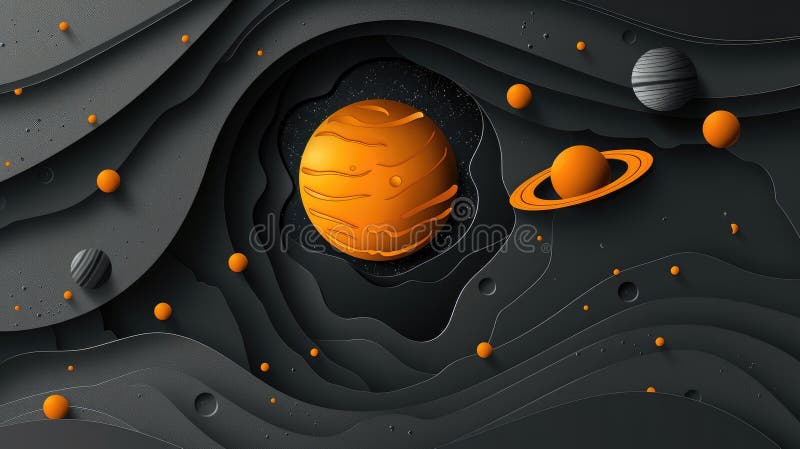 宇宙艺术3d剪纸样式的黑色背景中太阳系行星海报，展示我们的美丽 库存照片