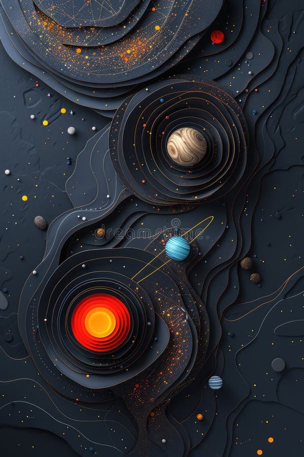 宇宙艺术3d剪纸样式的黑色背景中太阳系行星海报，展示我们的美丽 免版税库存照片