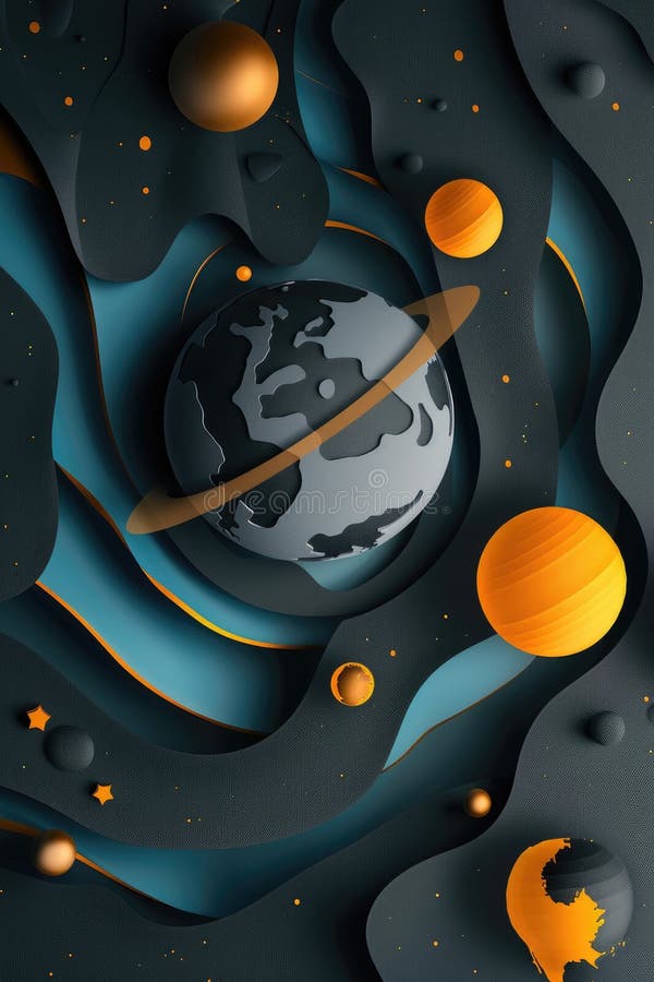 宇宙艺术3d剪纸样式的黑色背景中太阳系行星海报，展示我们的美丽 免版税库存图片