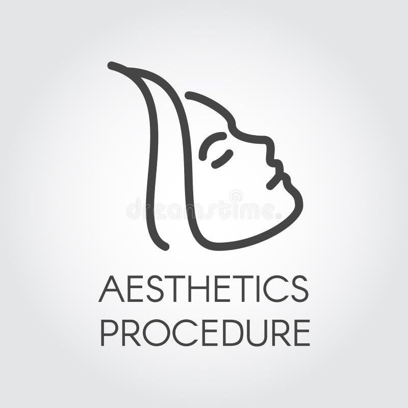 Aesthetic procedure line icon. Abstract portrait of profile woman. Cosmetology, skincare, healthcare treatment concept. Contour of female face. Graphic outline label. Vector illustration. Aesthetic procedure line icon. Abstract portrait of profile woman. Cosmetology, skincare, healthcare treatment concept. Contour of female face. Graphic outline label. Vector illustration