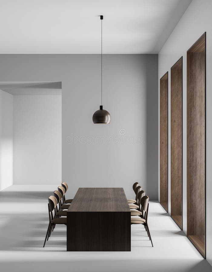 Spacious modern dining room. Minimalist dining room design. 3D illustration. Spacious modern dining room. Minimalist dining room design. 3D illustration.