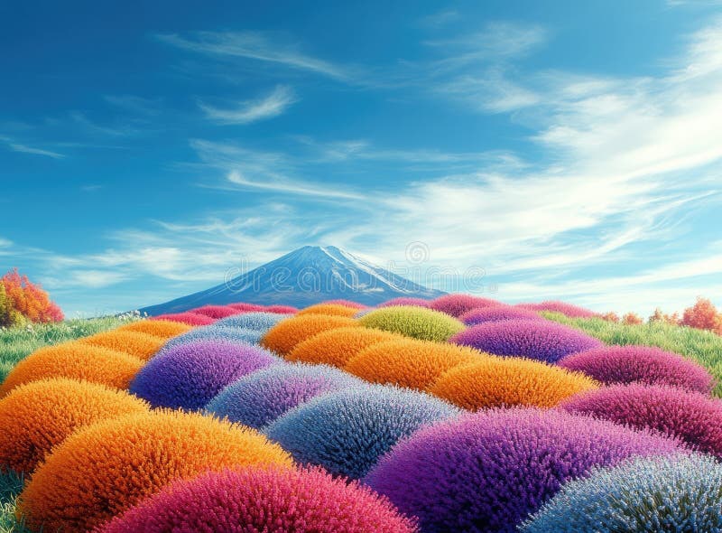 富士山秀丽的薰衣草田 向量例证