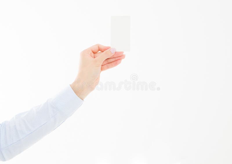 对businesscard负的女性手被隔绝在白色背景 免版税库存图片 对businesscard负的女性手被隔绝在白色背景 免版税库存图片