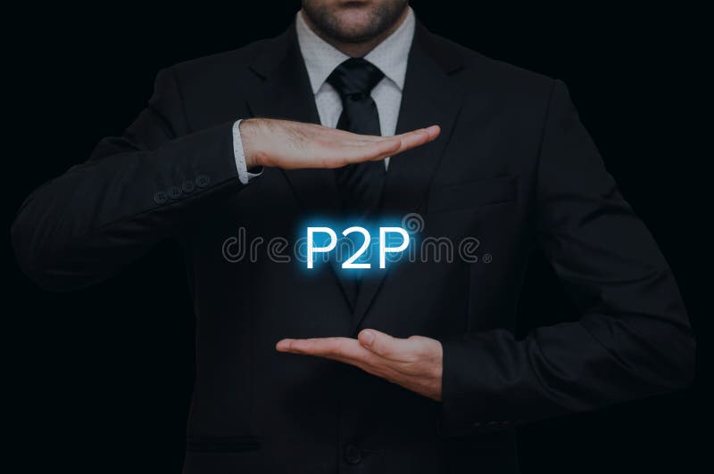 The concept of peer to peer P2P with businessman on black background. The concept of peer to peer P2P with businessman on black background